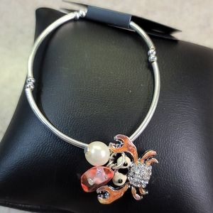 🦀 Crab Bracelet silver tone/Coral &pearl